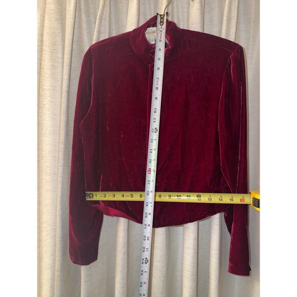 Vintage Ann Taylor Velvet Mandarin Jacket Burgundy Maroon Long Sleeve Top Size S - Picture 5 of 10